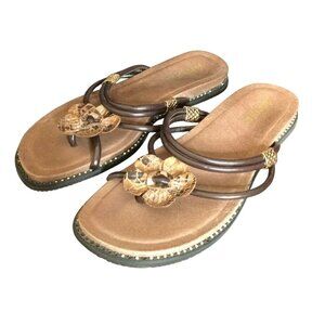 Alegria Cha Cha Brown Multi Snake Leather Flower Sandals Size 39 8.5